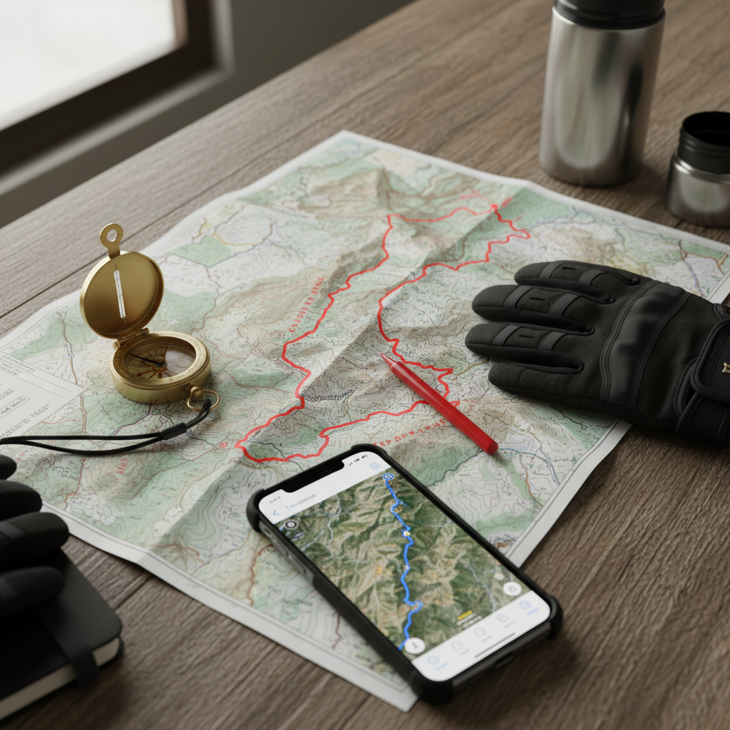 Topographic map and GPS app planning for a difficult hike