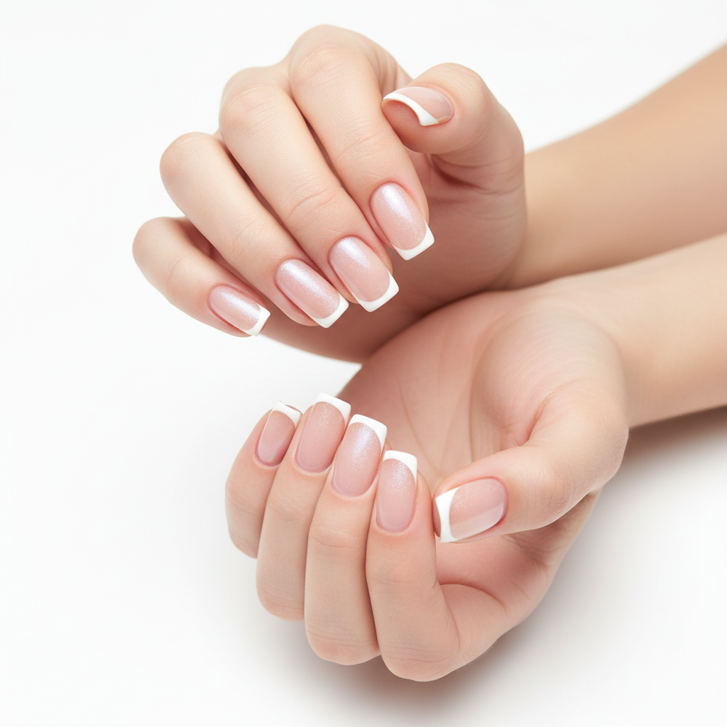 Minimal nail art with sheer base and pearly topper showcasing nail polish fashion colors