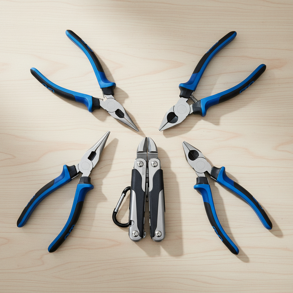 Multi function pliers set laid out for home repair tasks