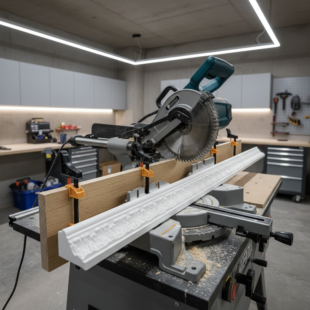 Using a sacrificial backer board to reduce tear-out on miter saw trim cuts