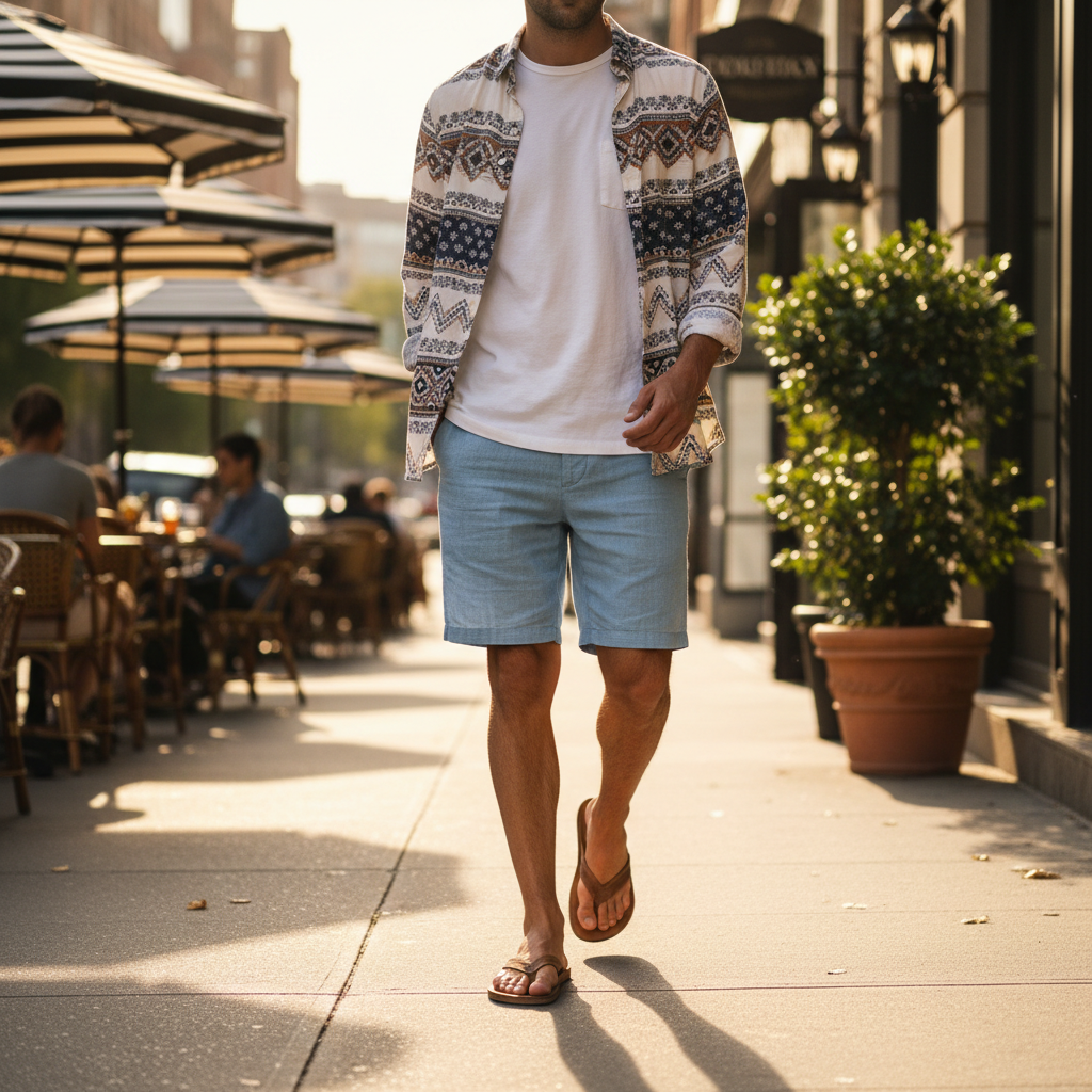 Men leather flip flops for summer travel and city walking