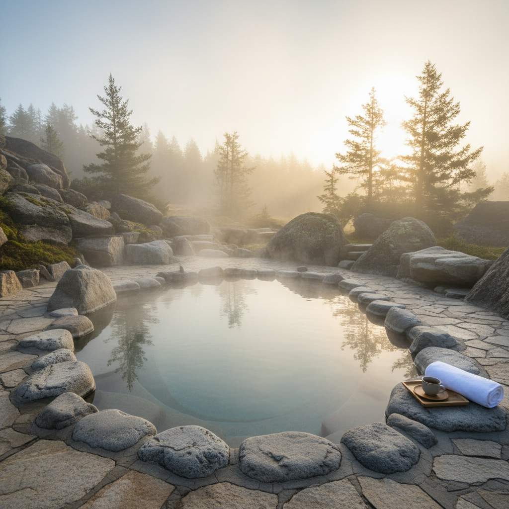 Quiet outdoor hot spring soak for wellness travel planning