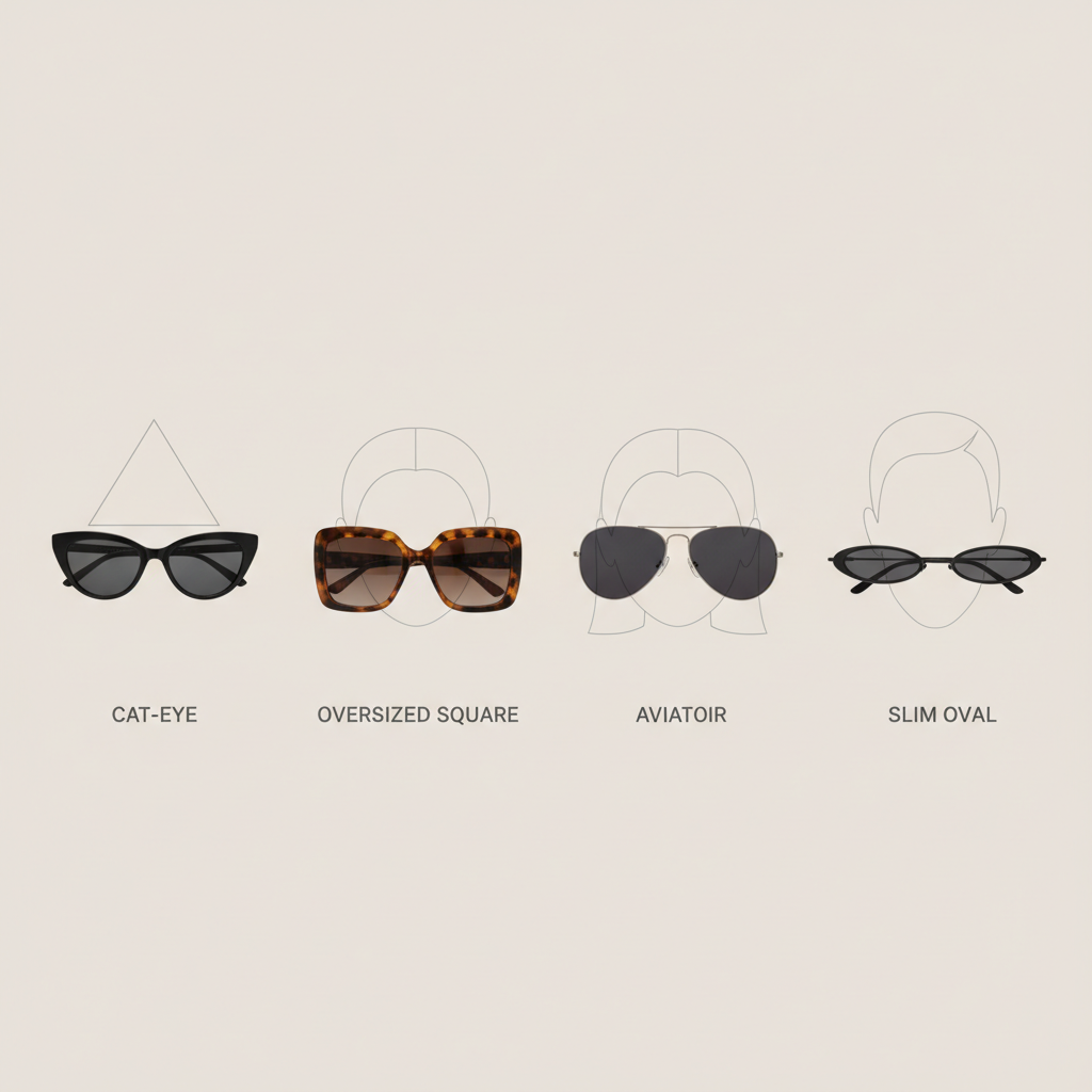 Comparison of sunglasses shapes flattering different face shapes