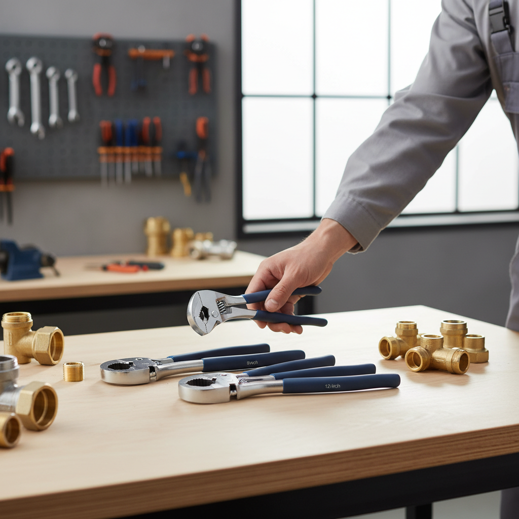 Plumber selecting adjustable groove gas pliers size at a workbench