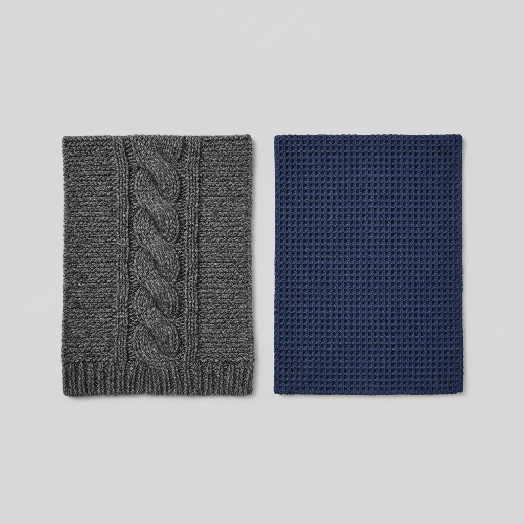 Close-up comparison of merino wool and synthetic thermal fabrics