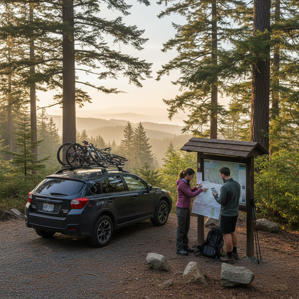 Local day trip planning for a state forest trailhead and scenic overlook
