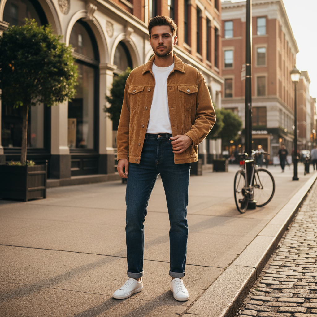 Vintage corduroy jacket outfit with modern basics