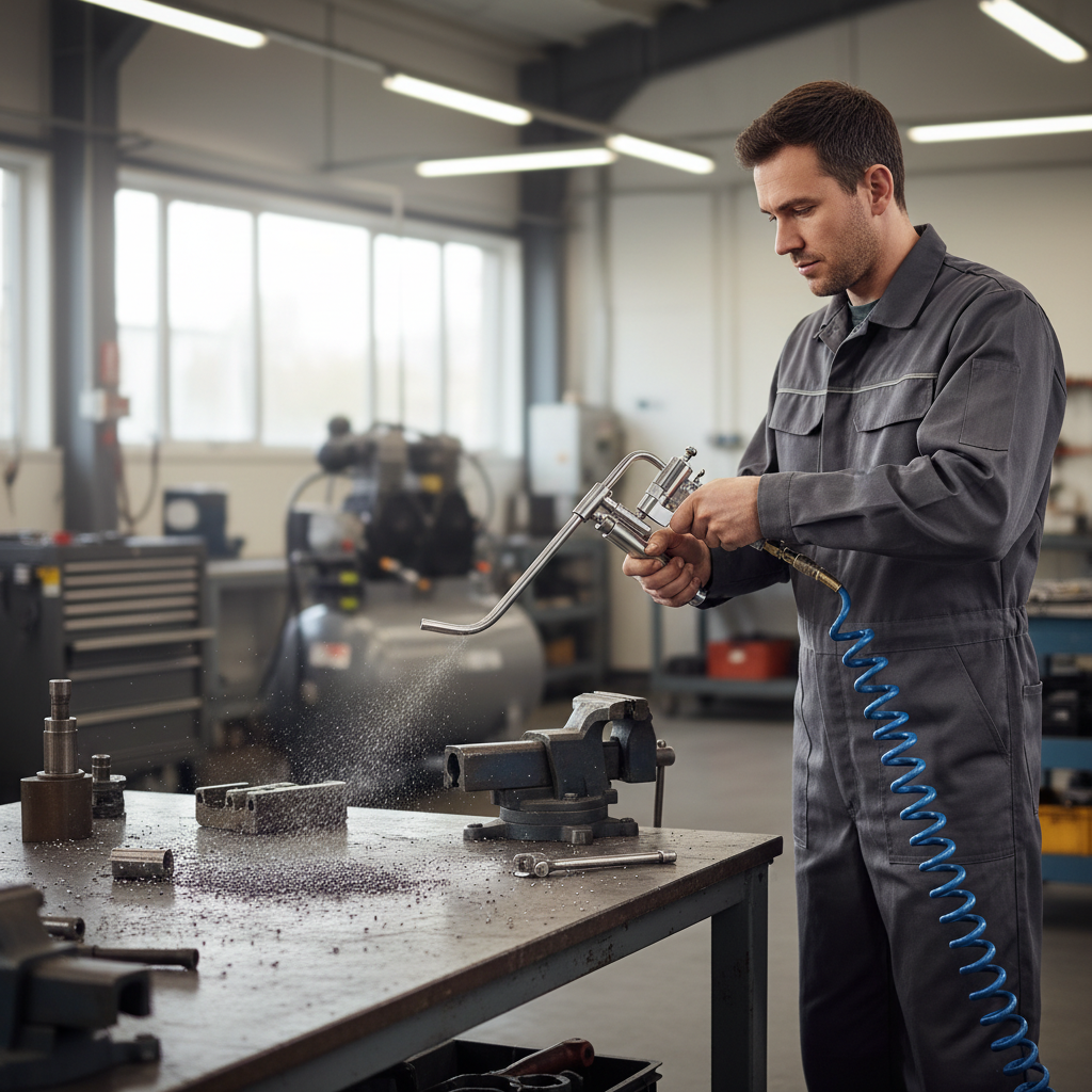 Air blow gun for compressor cleaning a workbench with metal chips