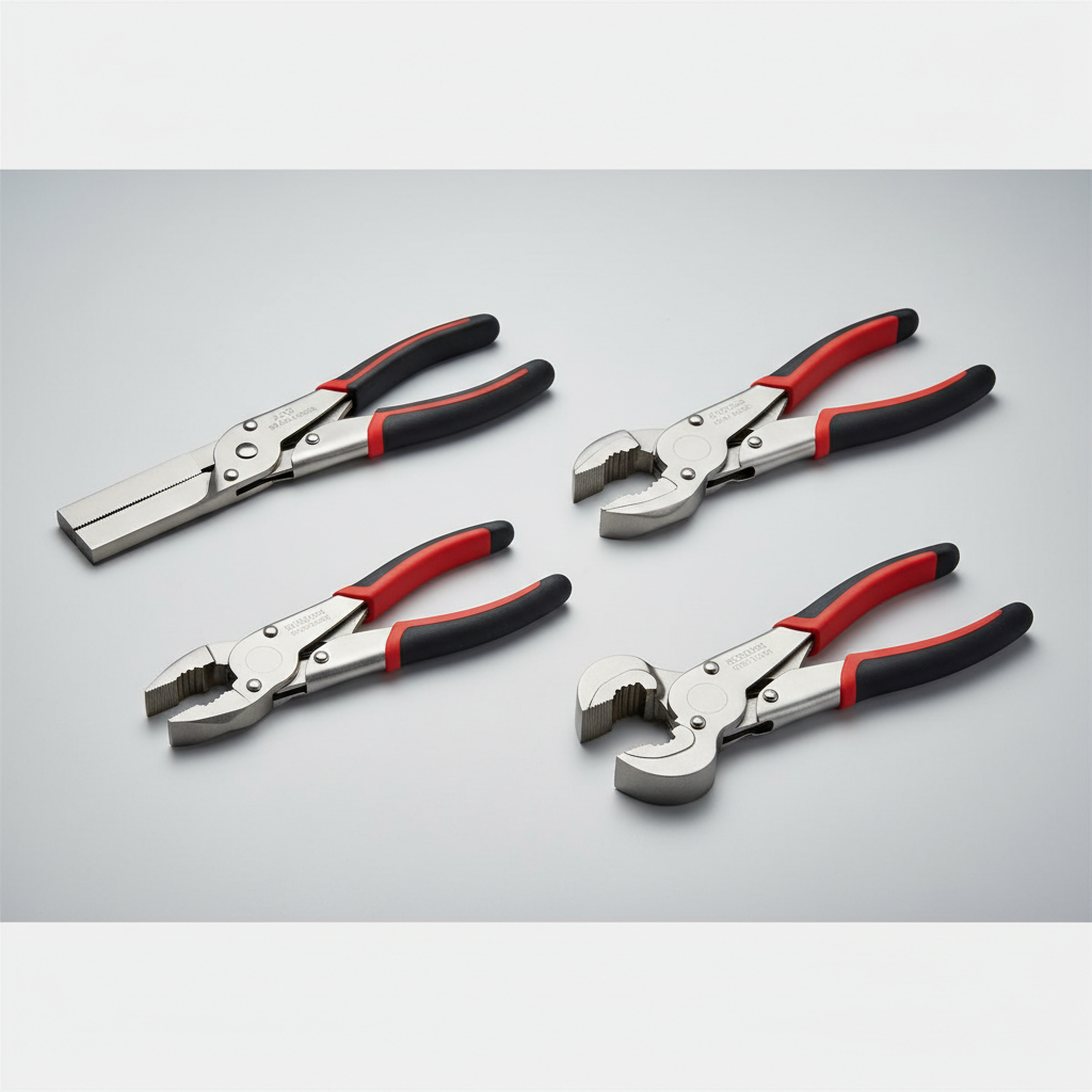 Different jaw types in a quick release plier set laid out