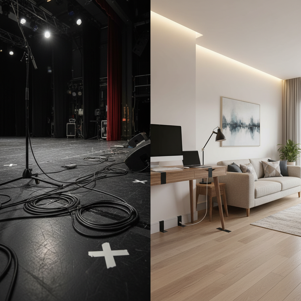 Comparison of gaffer tape uses on stage and at home