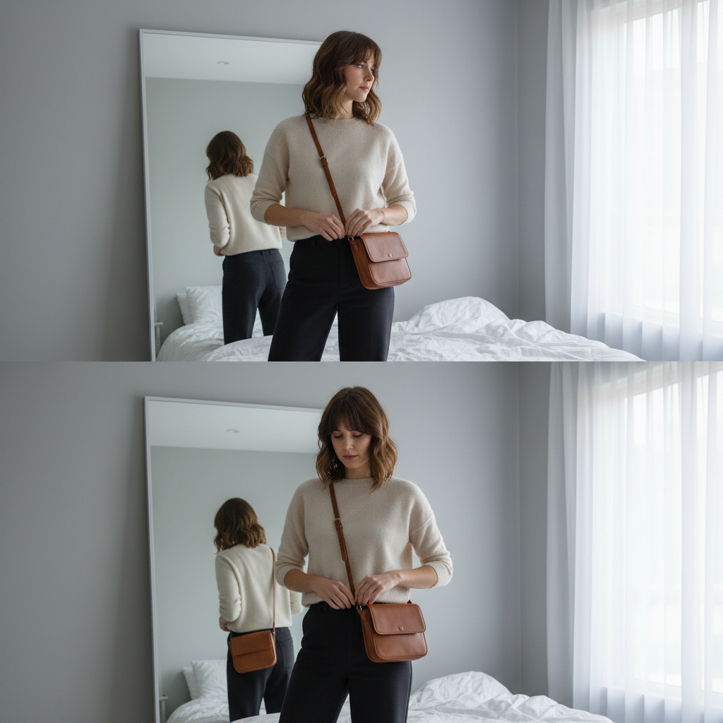 Crossbody bag strap length adjustment for flattering proportions