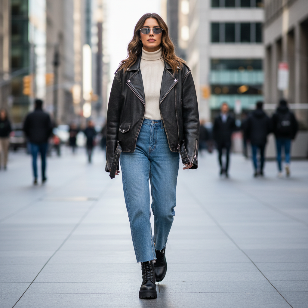 Women wearing platform combat boots styled with edgy streetwear