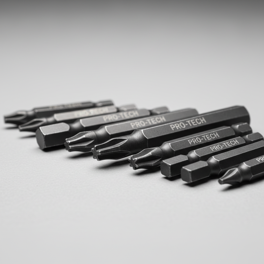 Close-up of screwdriver bits showing Phillips, Torx, and hex tips for common screws