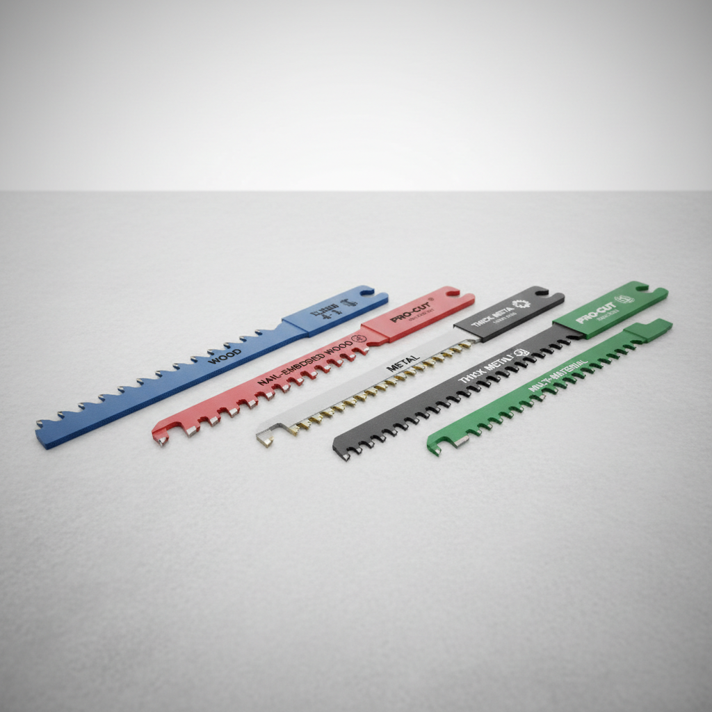 Reciprocating saw blade types labeled by material wood metal and demolition