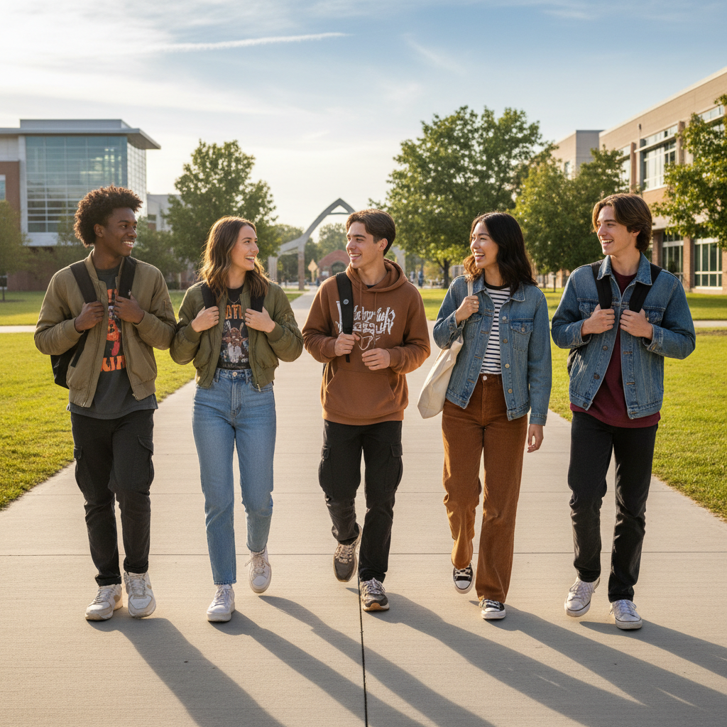 Teen casual school outfit ideas with jeans, sneakers, and light layering