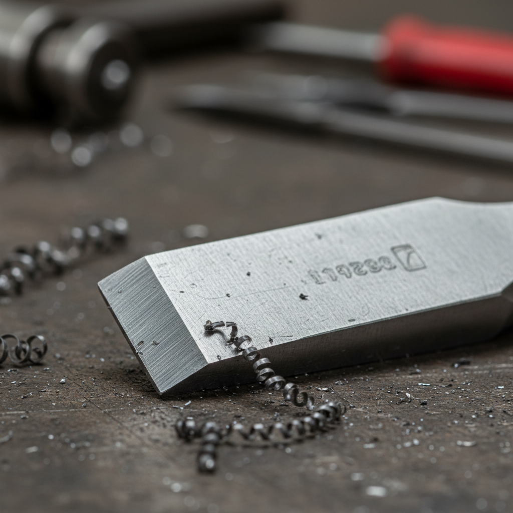 Close-up of cold chisel edge geometry and beveled cutting angle