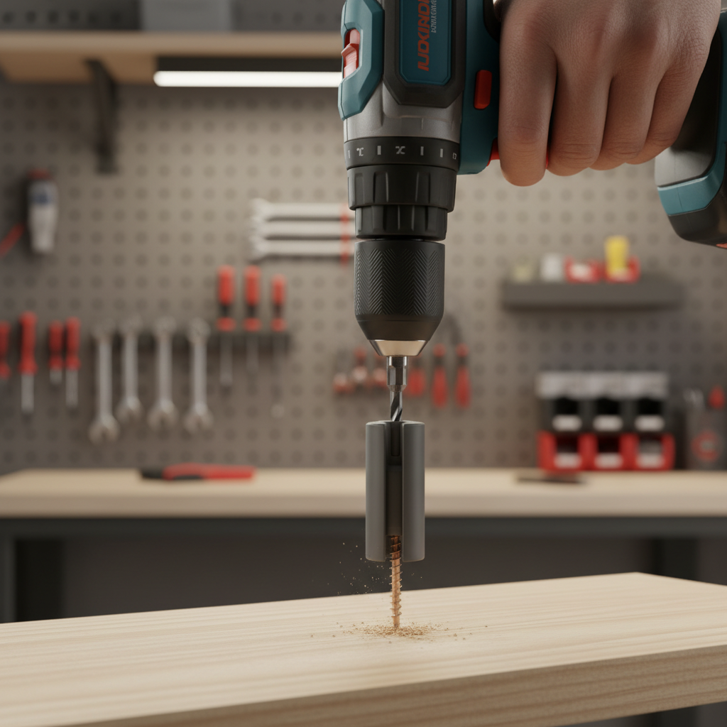 Using a magnetic bit holder and guide sleeve to start a screw into wood at low speed