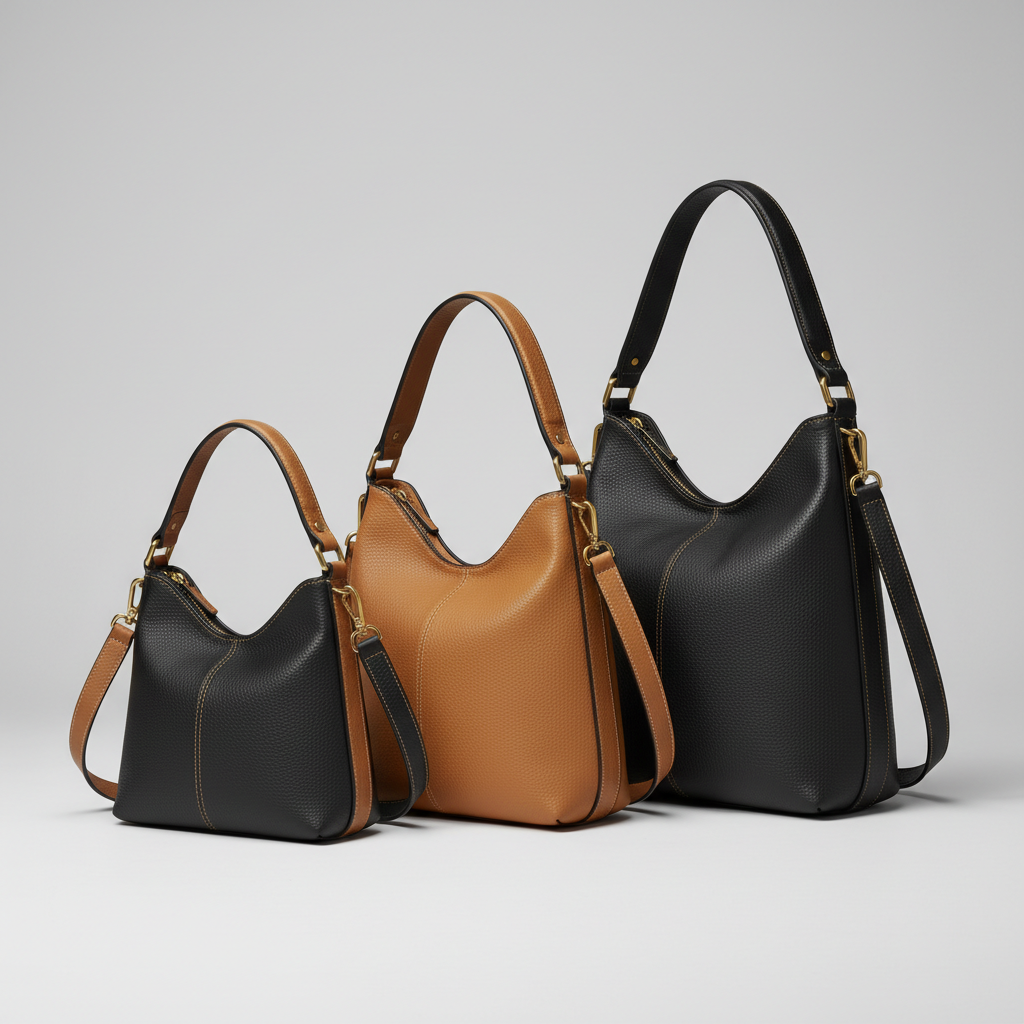 Different hobo bag sizes compared: small, medium, and large for everyday casual styling