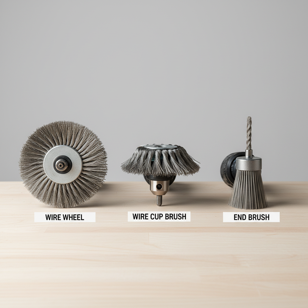 Different wire brush attachments for drill cup wheel end brush