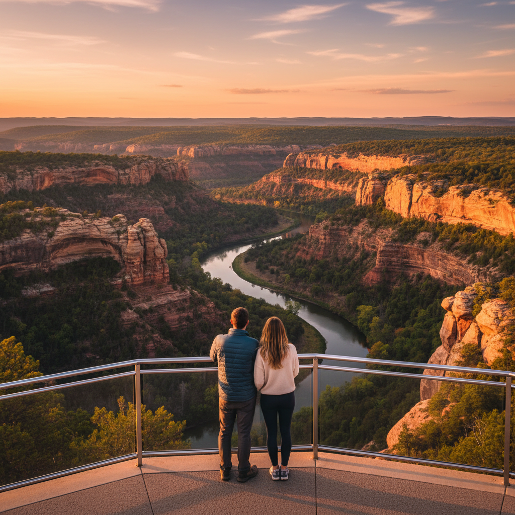 Scenic state park overlook at golden hour for a relaxed local trip