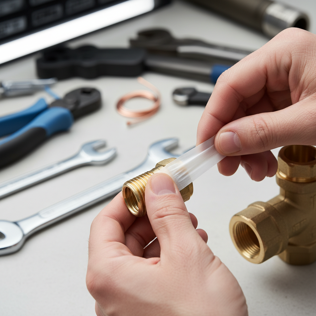 Thread seal tape being wrapped on male pipe threads for a leak-proof connection