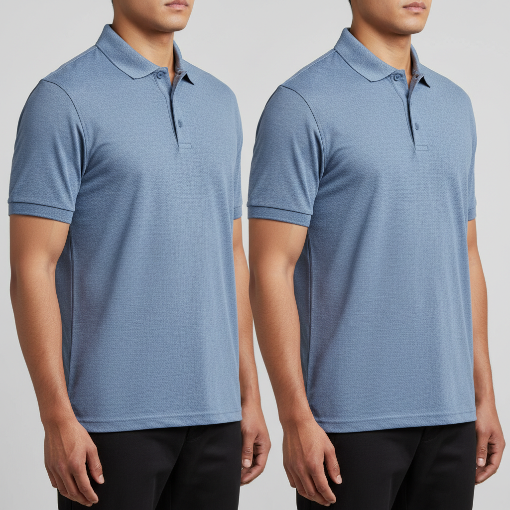 Breathable polo shirt fit comparison showing relaxed vs too-tight fit