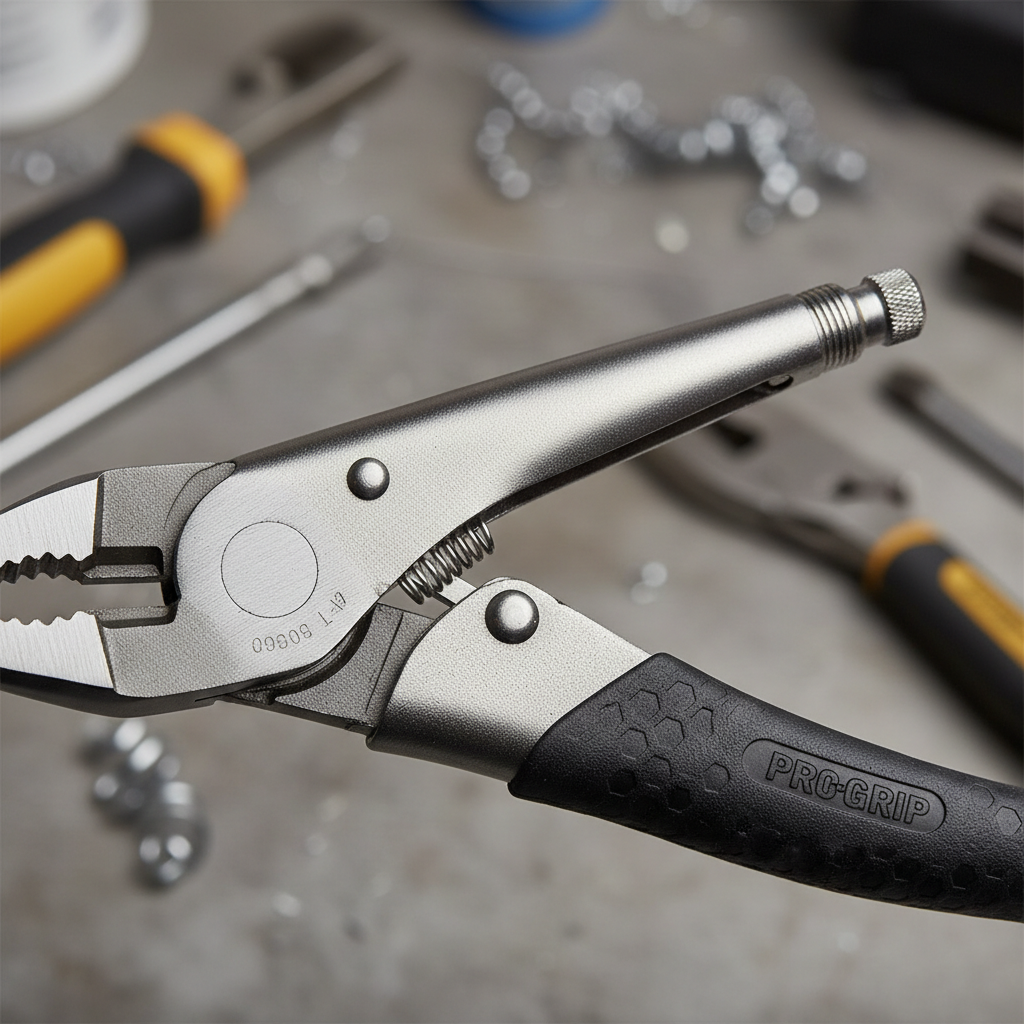 Close-up of quick release lever on locking pliers