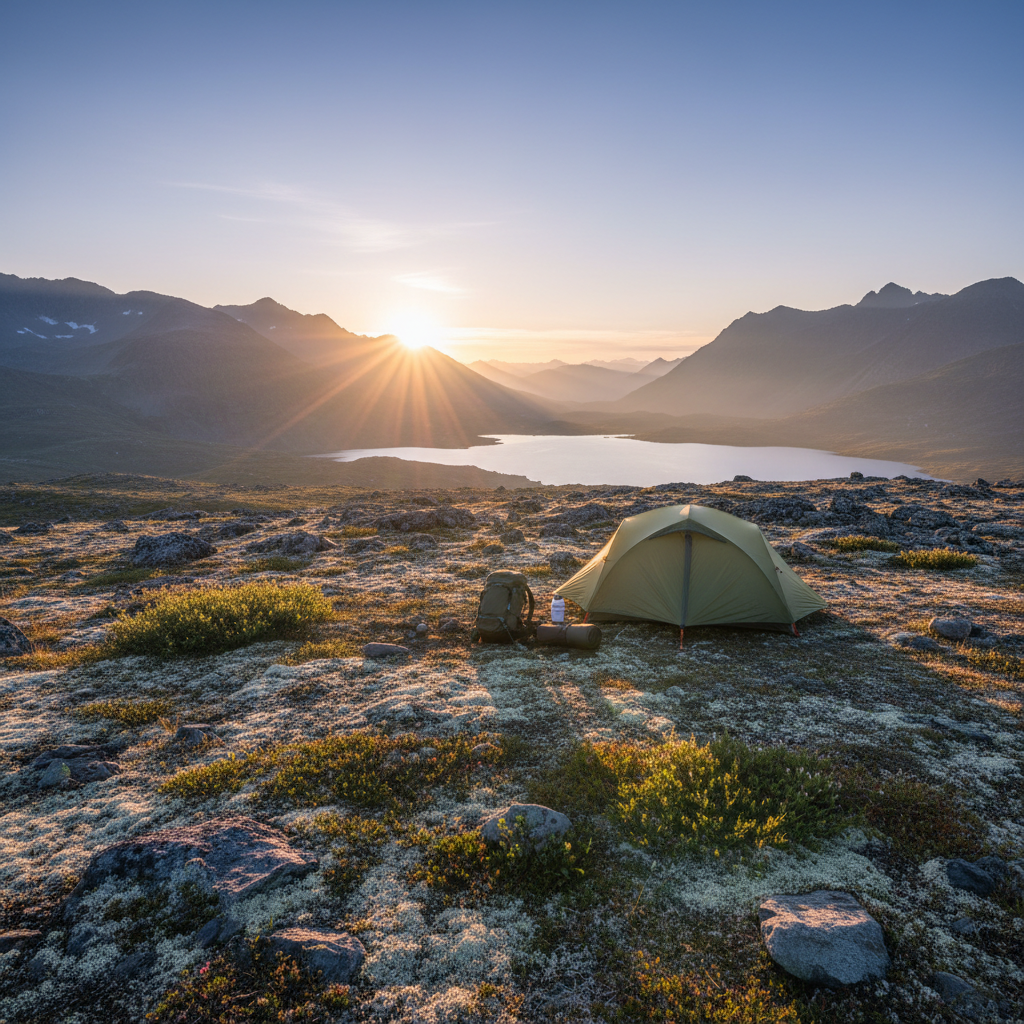 Low-impact wild camping setup with a small tent away from trails