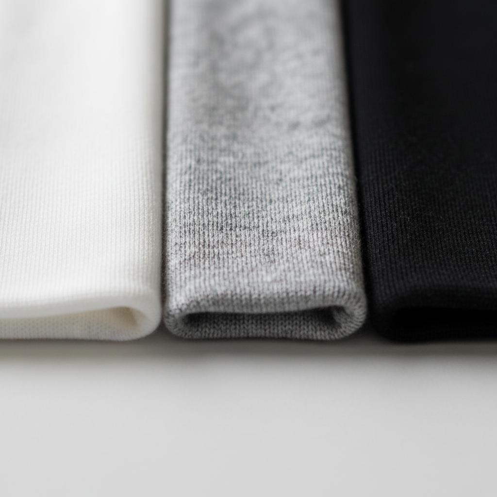 Close-up texture of cotton jersey fabric showing stitch detail for basic solid tees