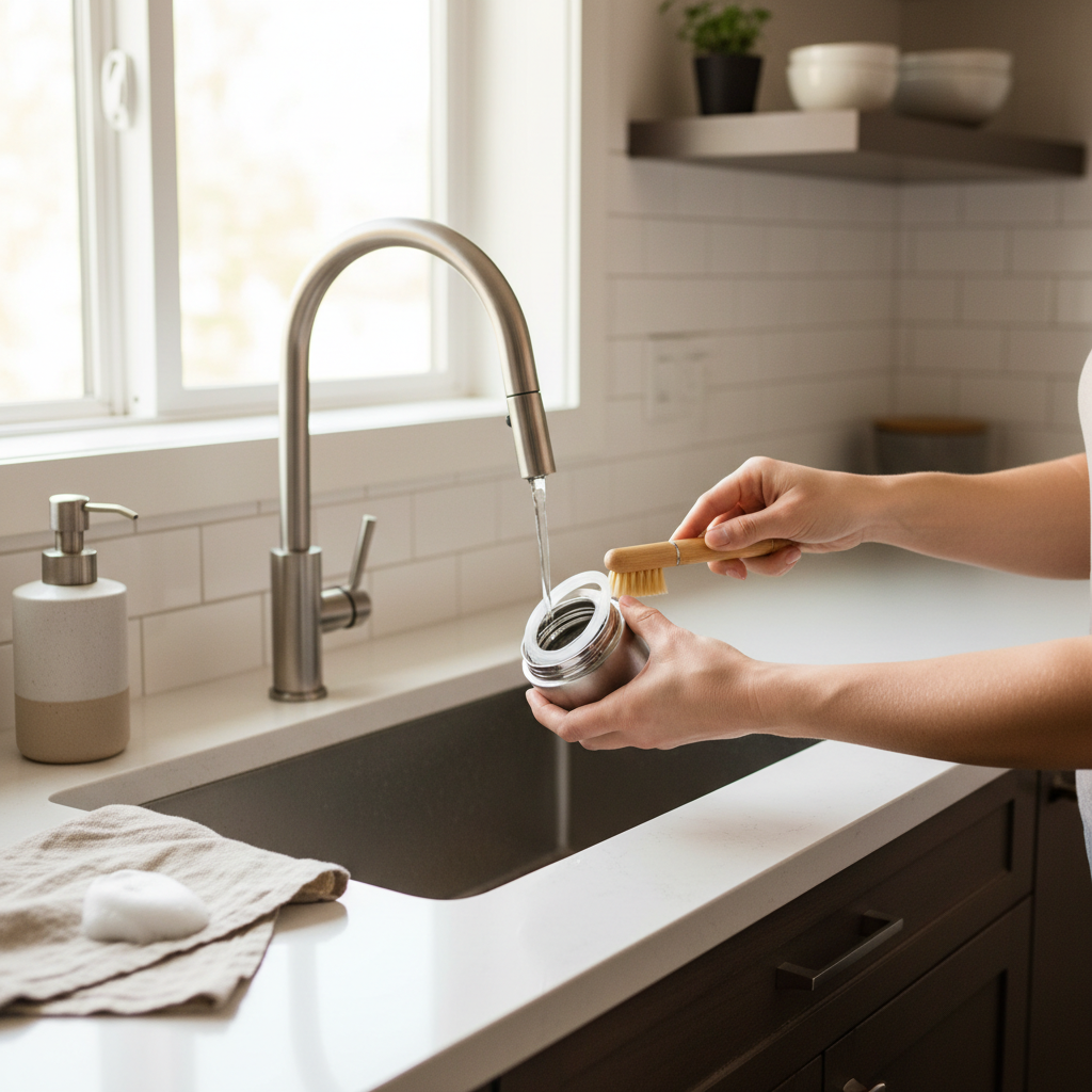 Cleaning an insulated travel water bottle lid and gasket