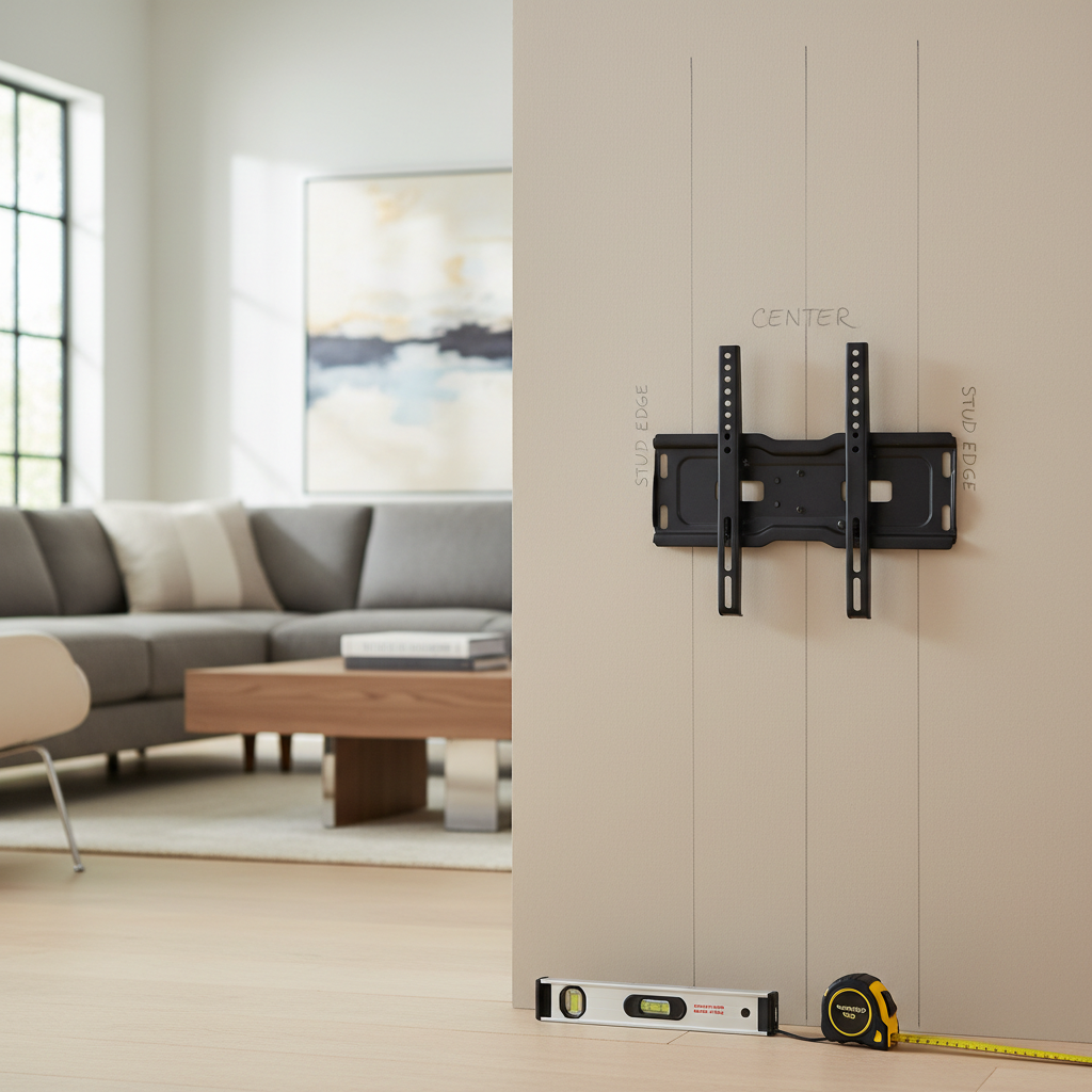 Marking stud edges and centerline for a TV mount using a stud finder wall sensor
