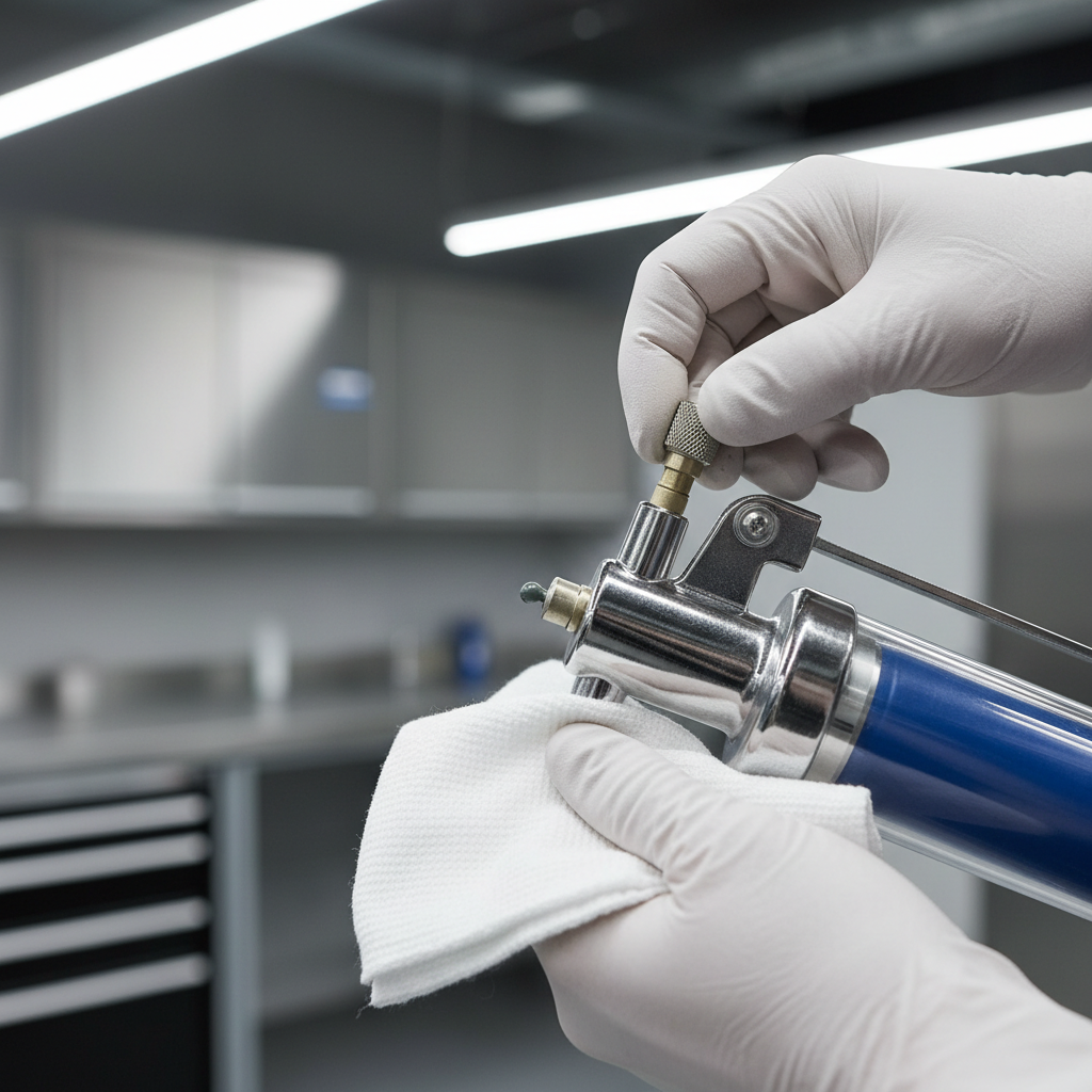 Bleeding air from a grease gun after installing a high pressure grease tube cartridge