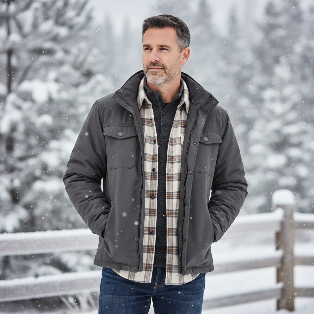 Men wearing thermal base layer under winter clothes outdoors