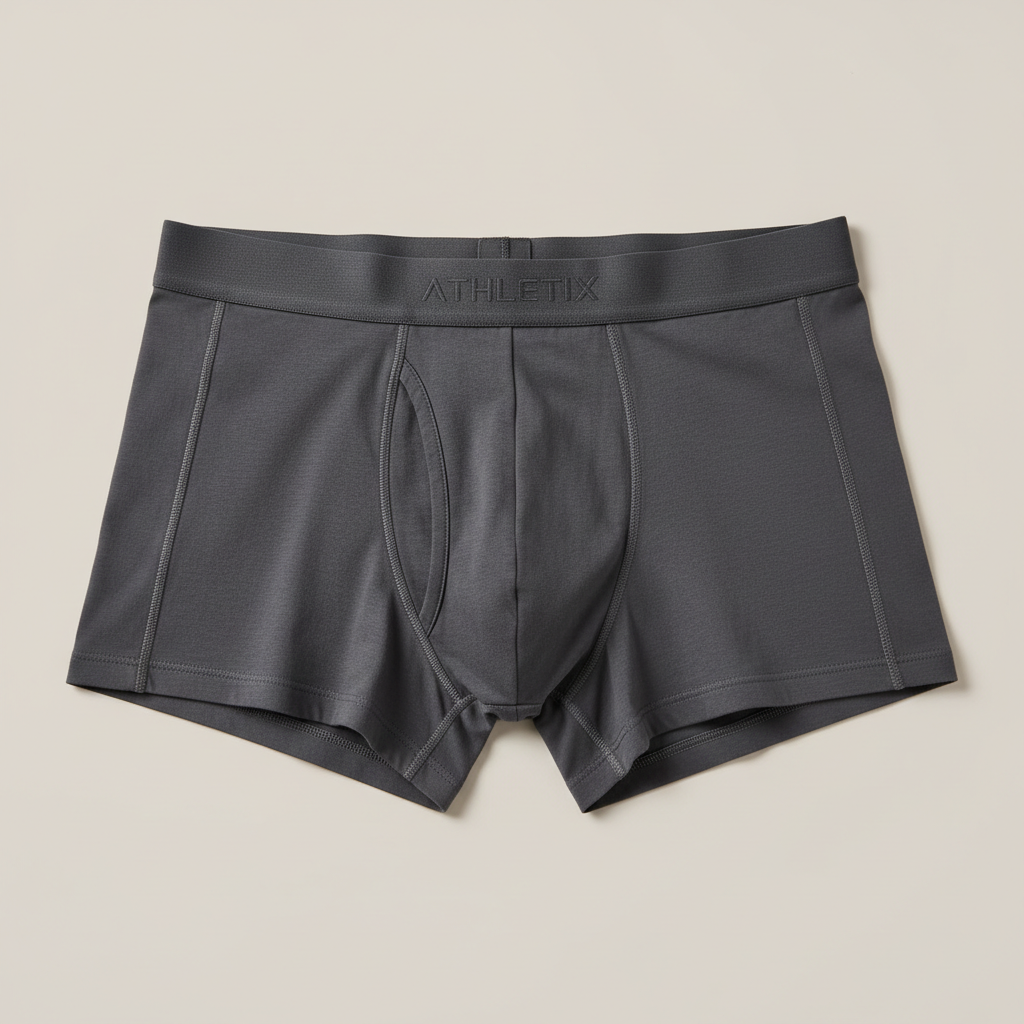 Close-up of flat seams and smooth waistband on cotton stretch boxer briefs