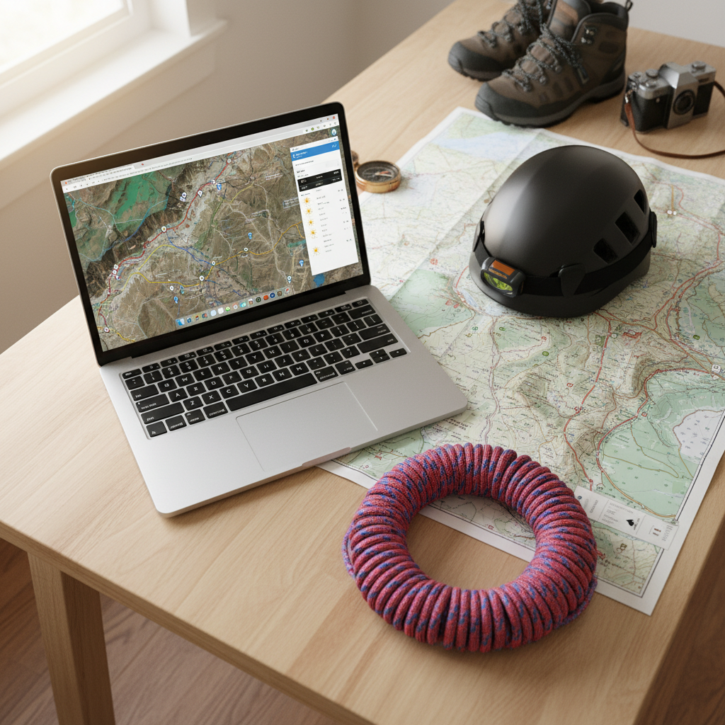 Map-style travel planning for canyoning routes and seasons