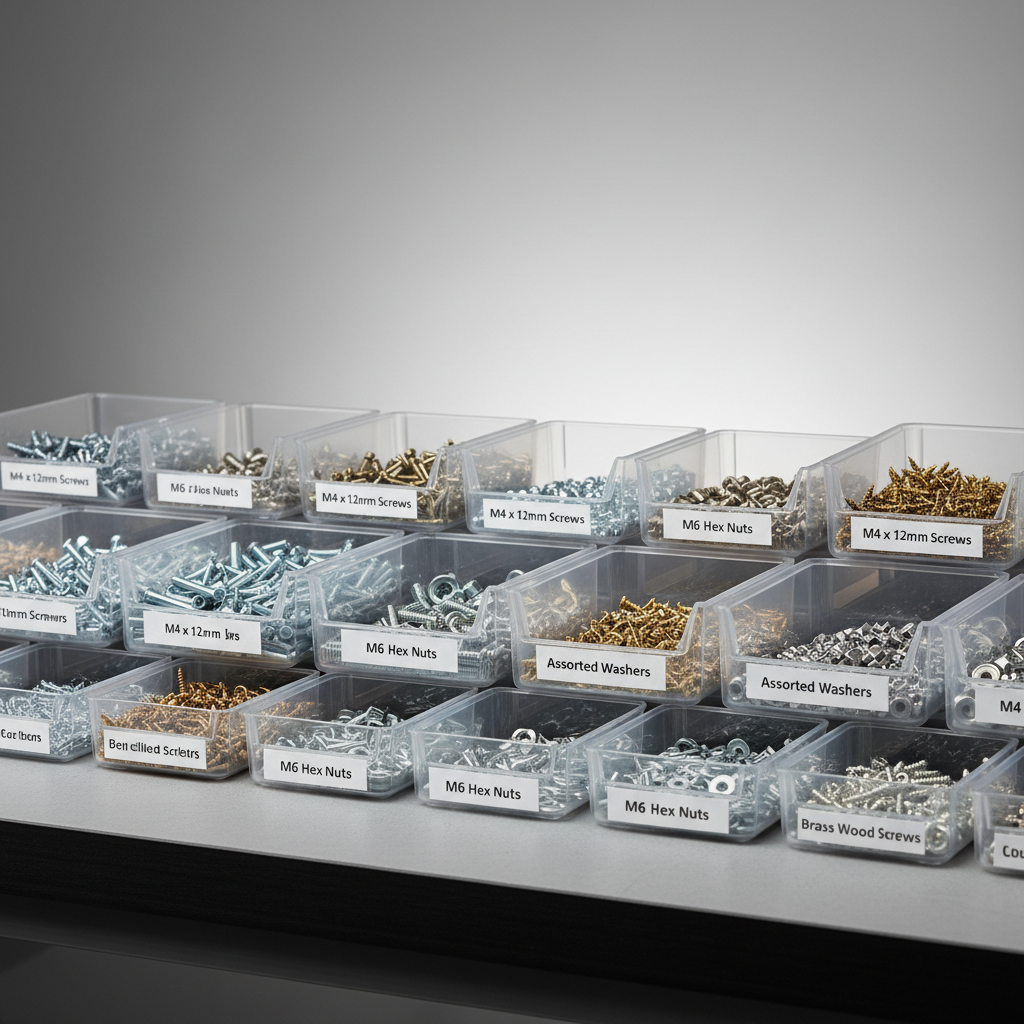 Comparing small parts bins by size and depth for screws and hardware