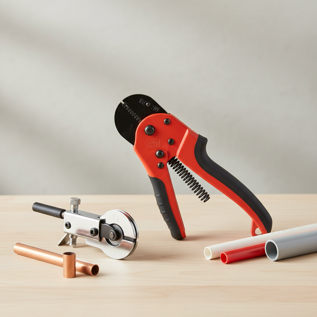 Side-by-side view of mini tube cutter and plastic ratcheting cutter on a workbench