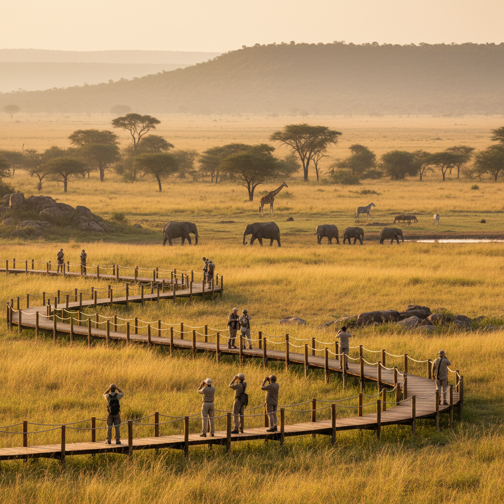 Visitors viewing wildlife from a safe distance in a protected reserve
