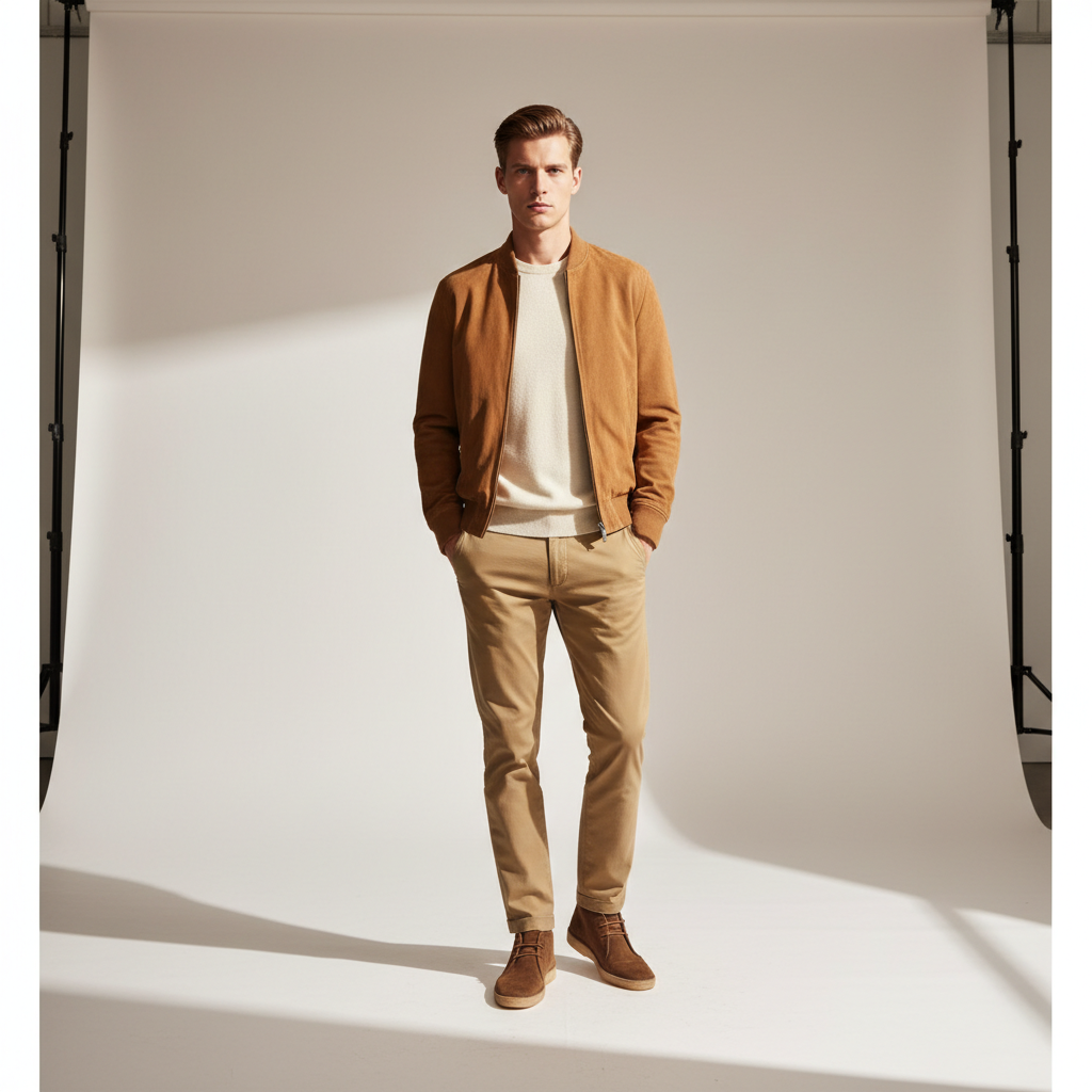 Bomber jacket outfit with chinos and desert boots