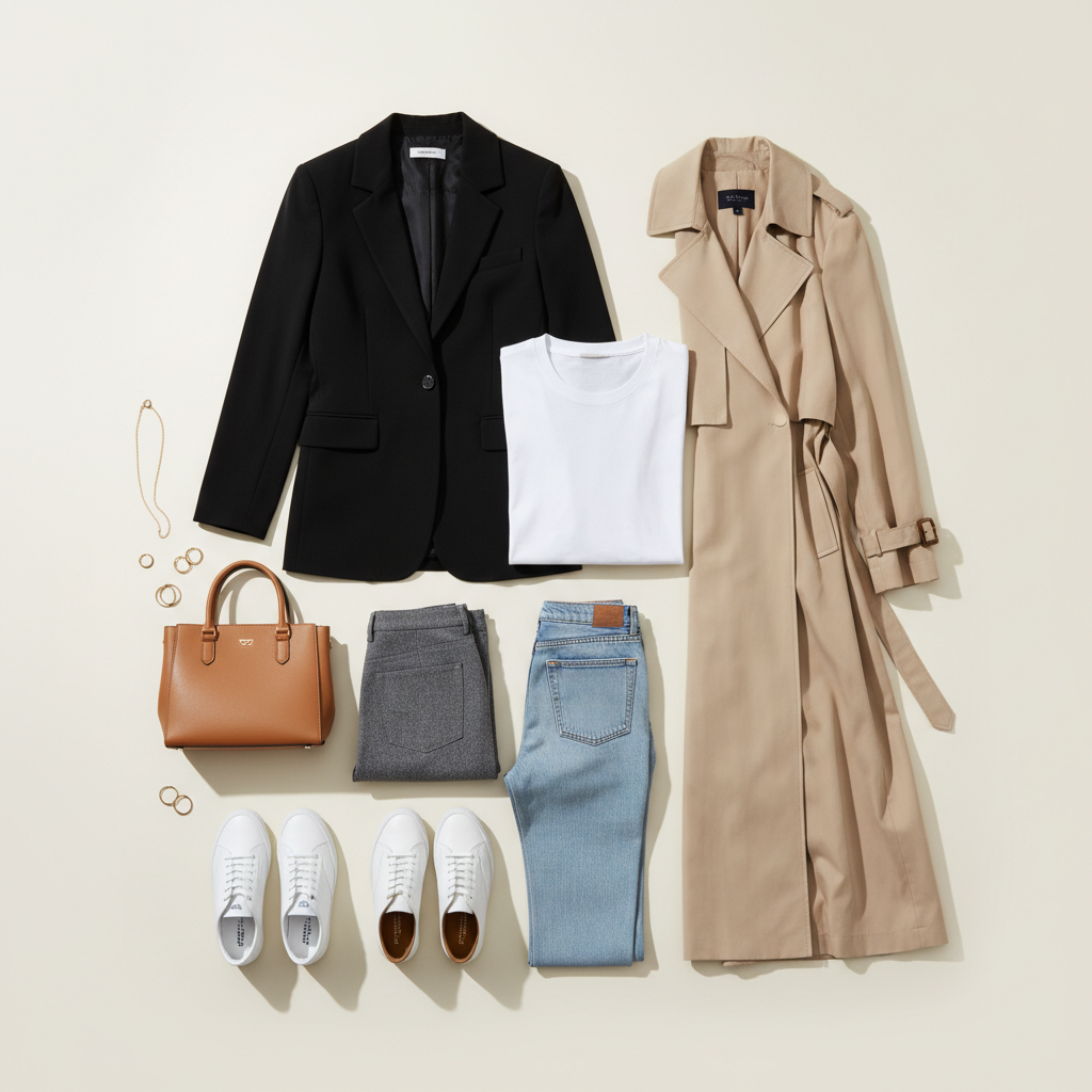 Neutral capsule wardrobe pieces for casual chic outfits