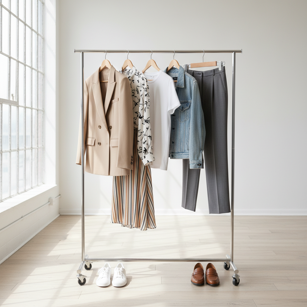 Capsule wardrobe basics that help tone down mixed prints