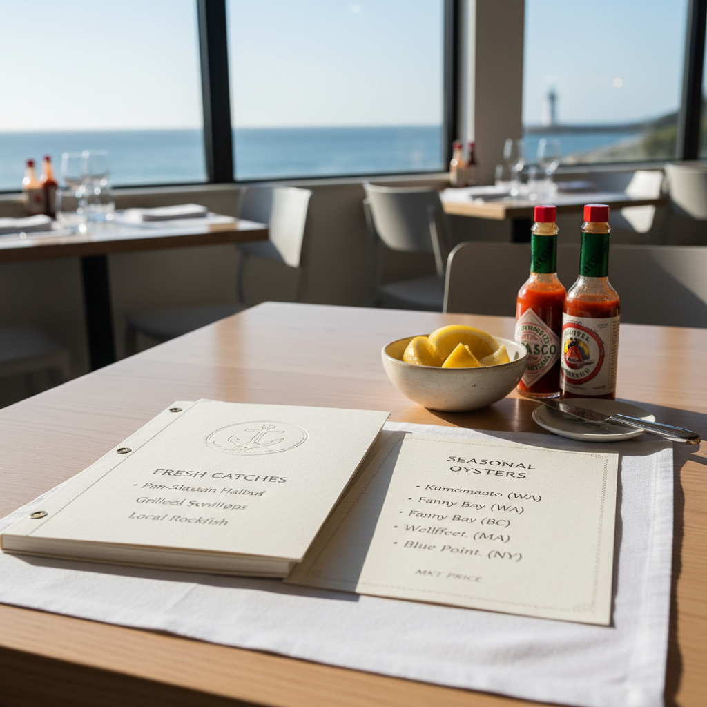 Seafood restaurant menu with fresh catch options