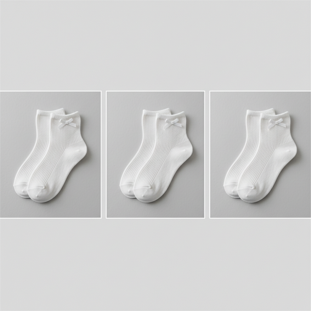 Close-up of bow placement on women ankle socks showing front, side, and back positions