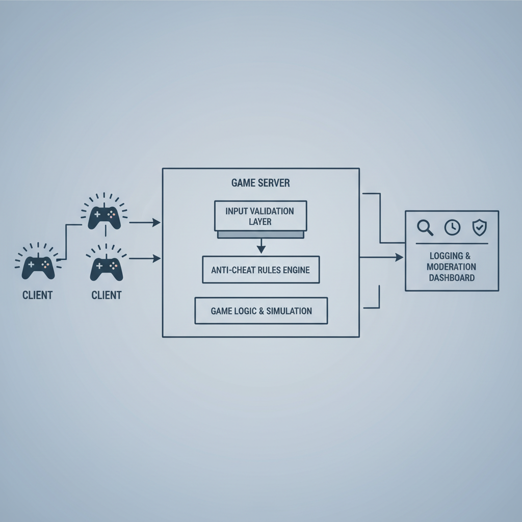 Server-authoritative multiplayer architecture diagram for anti-cheat