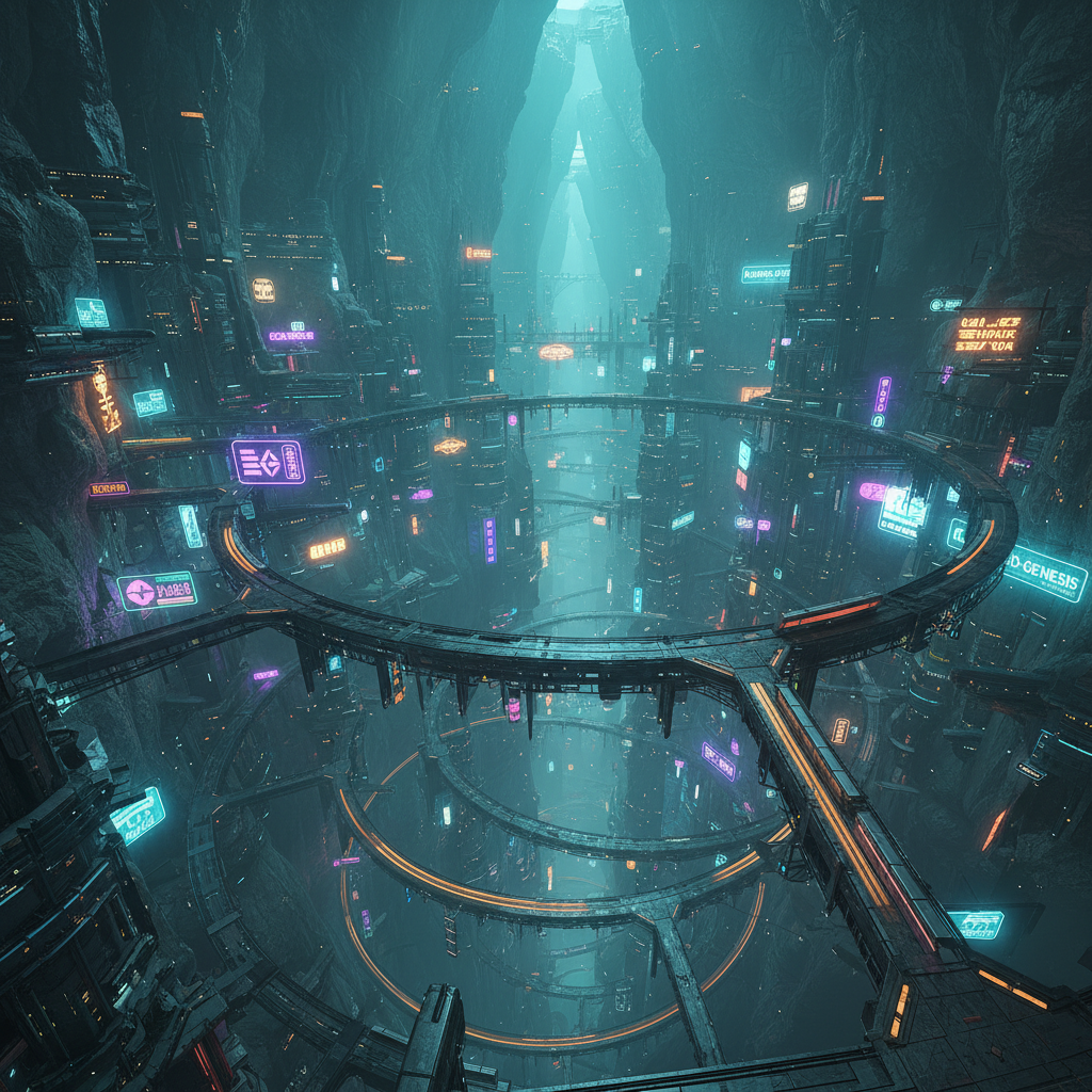 Underground city exploration in a sci-fi game environment