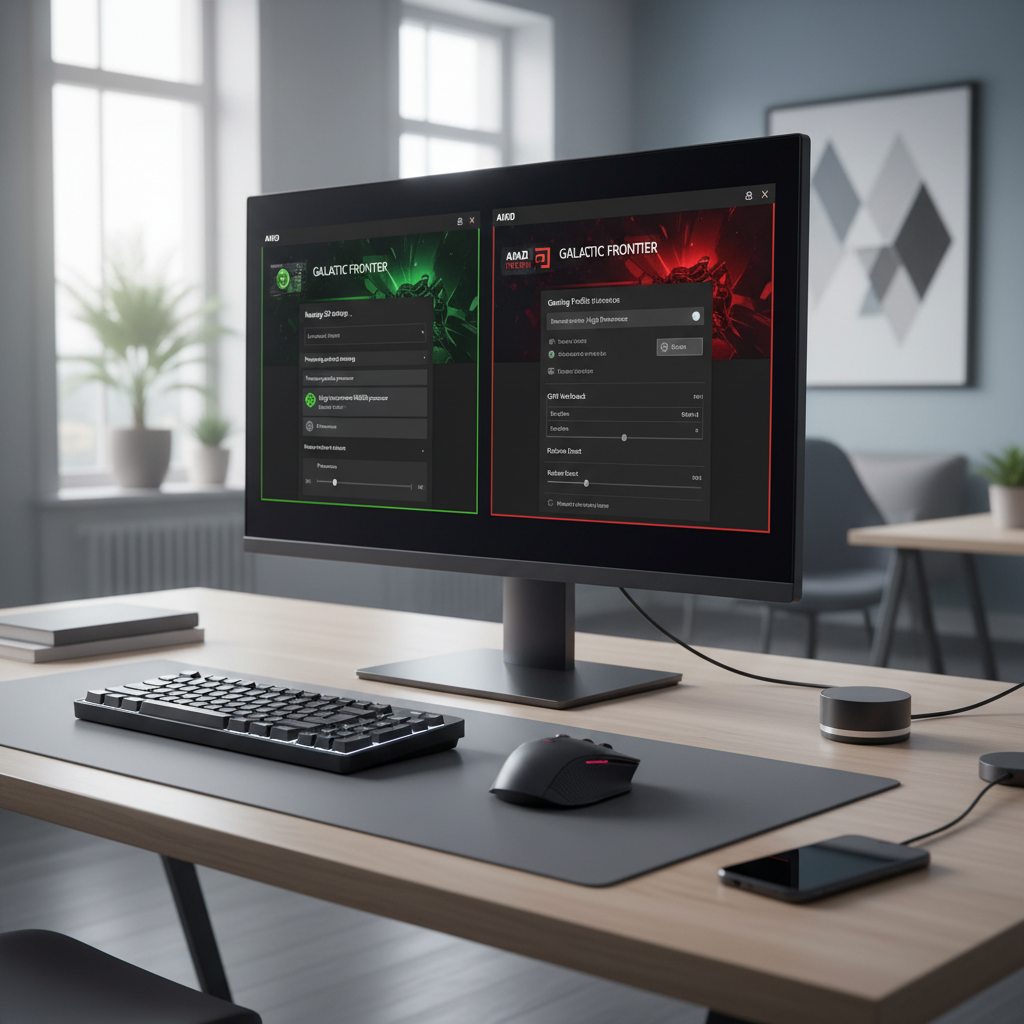 NVIDIA and AMD control panels with a game profile set to high performance GPU