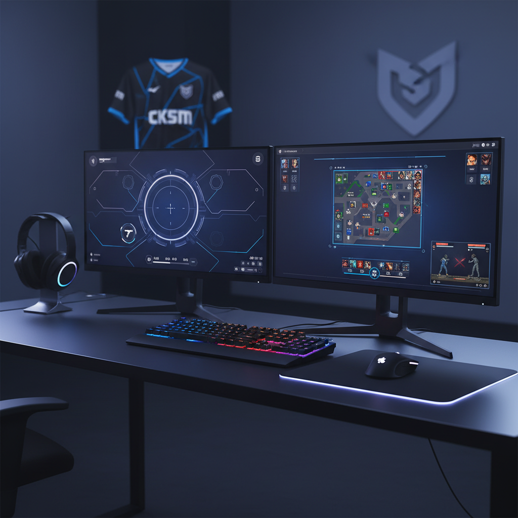 Competitive esports gaming setup with multiple top titles on screen
