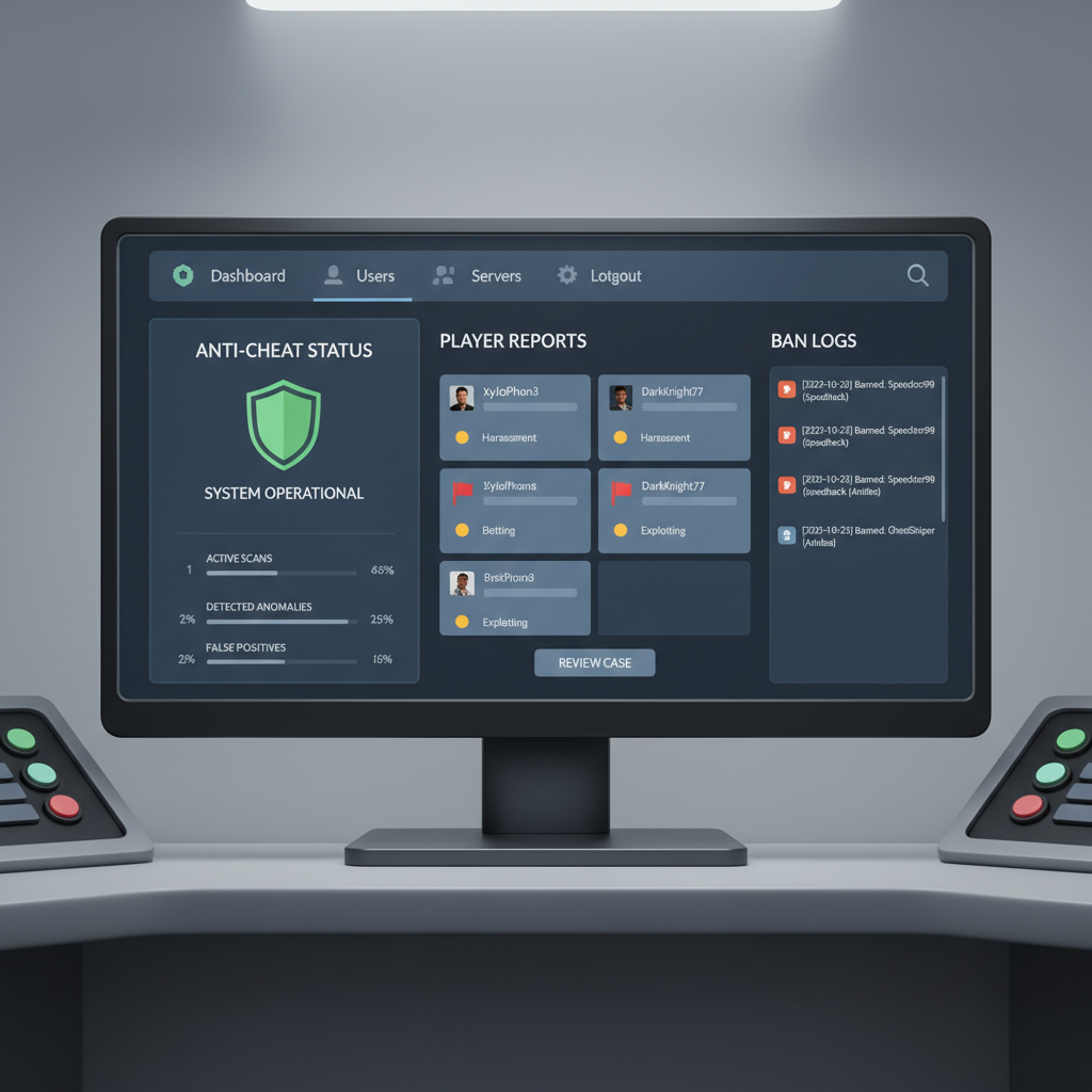 Online multiplayer game anti-cheat dashboard and player reports overview