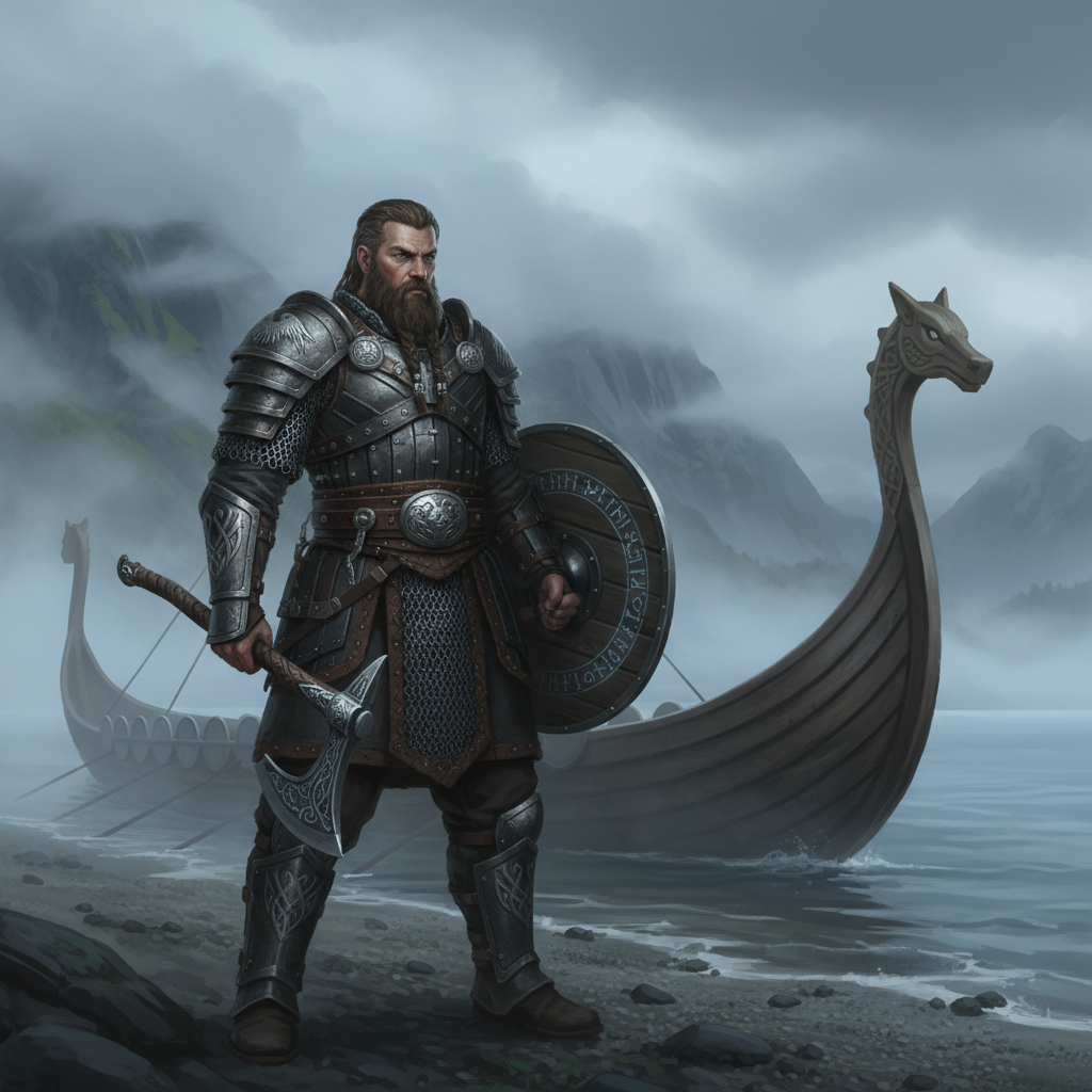 Viking warrior and longship scene representing Norse culture and combat in games