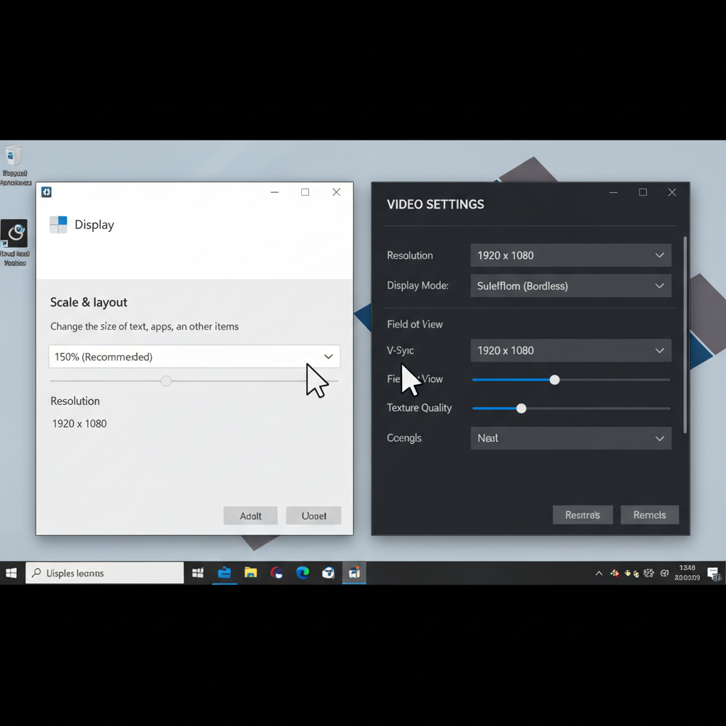 Windows display scaling and game resolution settings used to fix misaligned mouse clicks in menus